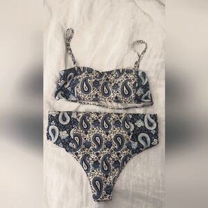 Boden Paisley Bandeau Bikini Top and Bottom Blue White